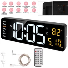 16" Digital LED Desk Alarm Clock Large LCD Display Wall Clock Remote Date Timer~