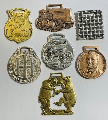 7 ass't FOBS Wallis Bull and Bear Taft World's Fair Watch Fob TRIBUTE REPLICAS