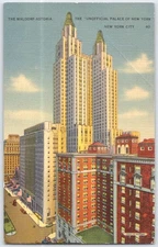 Vintage Waldorf-Astoria New York City Linen Postcard by Tichnor Bros