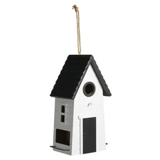 10" Hanging Birdhouse Modern Solid Wood White Decorative Garden Outdoor House