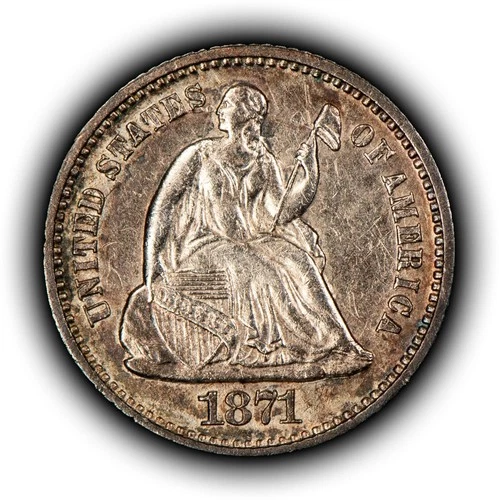 1871 H10c Seated Liberty Silver Half Dime - AU - SKU-Y6351