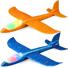 2 Pack LED Light Airplane,17.5" Large Throwing 2 Flight Mode Glider Plane,Fly...