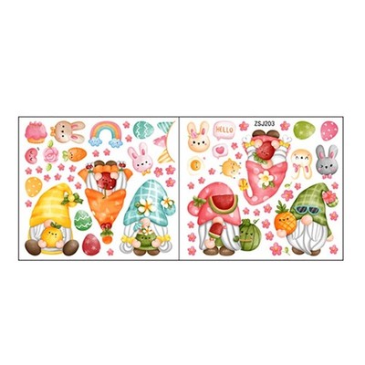 2pcs Easter Decorations Window Clings Gnome Bunny Eggs Wall Sticker Glass Decals