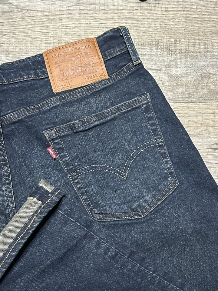 Jeans Levi’s Premium 511 Modernos Slim Fit Borde Lavado Oscuro Denim. Talla 34x32 Foto 2 de 4