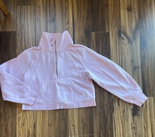 Lululemon Scuba Funnel Neck Half Zip Sweatshirt Medium Pink Cropped Thumb Holes