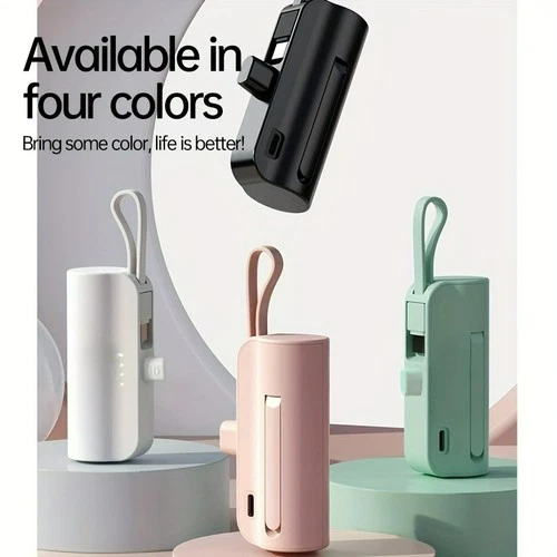 Power Bank 10000mAh Battery Small Mini Portable Charger with Built in 2 Cables