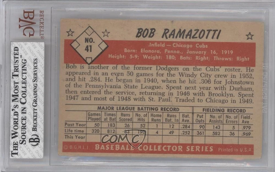 1953 Bowman Black and White Bob Ramazzotti #41 BVG 5 - Image 2 of 2