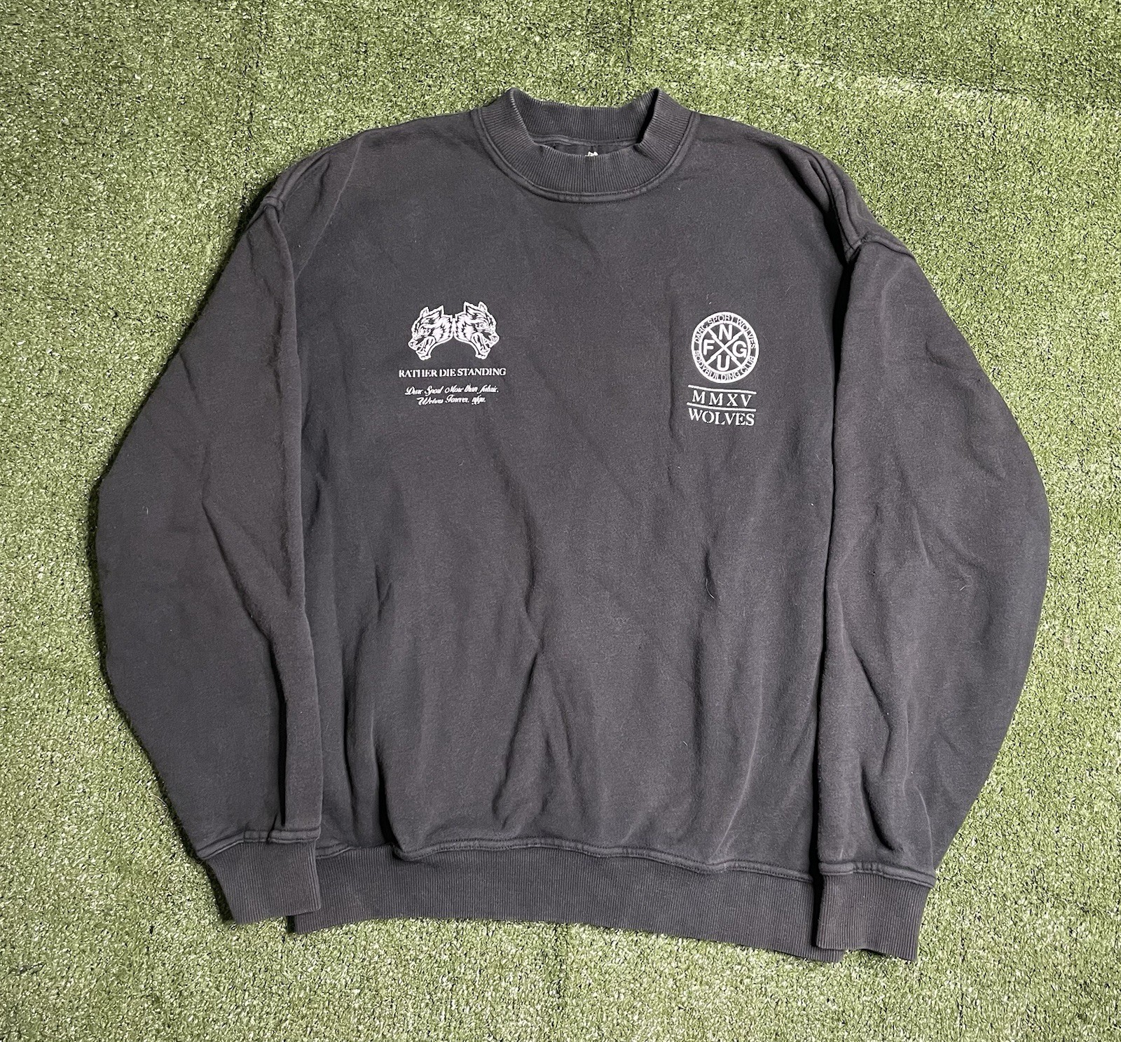 Darc Sport Wolves Graphic Print Black Crew Neck Pullover Sweatshirt Mens M