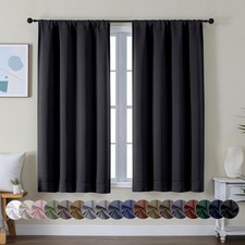 Black Short Blackout Curtains Bedroom 2 Panels Set W40 x L54 Inch