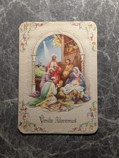 Christmas Card Vintage  Catholic Nativity Venite Adoremus Society 1940s