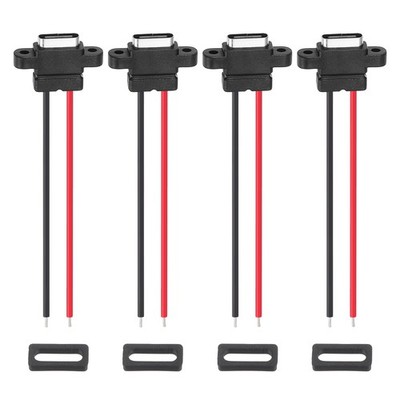 4Pcs Type-C Female USB-C Plug to 2 Pin Bare Wire Connector(Vertical Terminal)