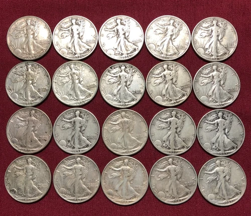 20 Walking Liberty Half Dollars - Many VF+  condition. All with full dates.