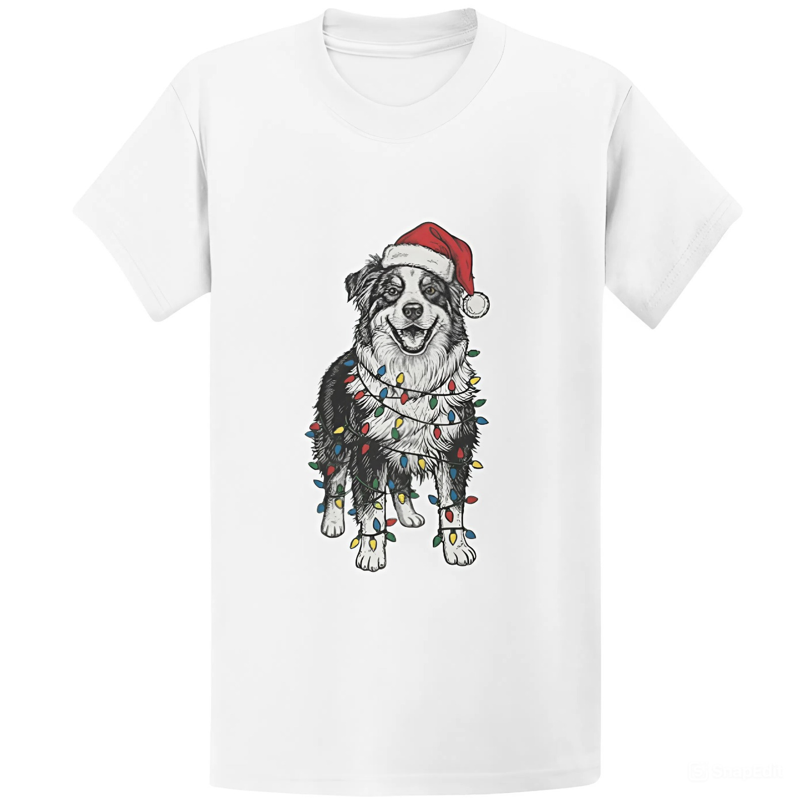 Gildan 5000 Christmas Australian Shepherd Lights T-Shirt - Dog Lover Gift Tee