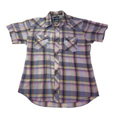 Vintage Wrangler Shirt Mens Large Multicolor Plaid Pearl Snap Western 80s