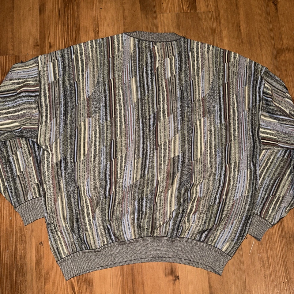 Винтажный St Croix вязаный мужской хлопок Coogi стиль абстрактный свитер многоцветный XL 90-х - Изображение 4 из 4