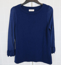 Per Una Jumper Size 14 Dark Blue Boat Neck Viscose Blend 8 Wool 3/4 Sleeves