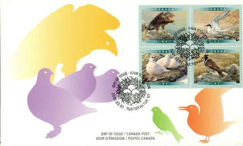 Canada FDC#1889a - Birds of Canada-6a (2001) 4 x 47¢ Se-tenant block 4 differ...