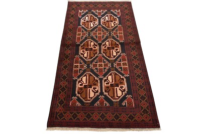 Baloch Rug 3'5'' x 6'3'' Blue Wool Vintage Tribal Hand-Knotted Oriental Carpet