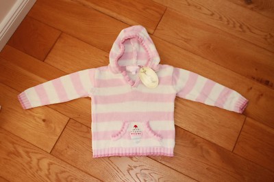 Wie neu: POWELL CRAFT Strickpullover mit Kapuze CUPCAKE Ringel rosa / weiß   80