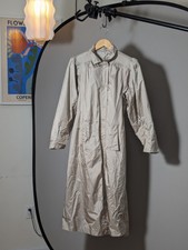 Vintage Trench Coat Women's Made In Korea Sz 7/8 Medium M Beige Button Up Padded