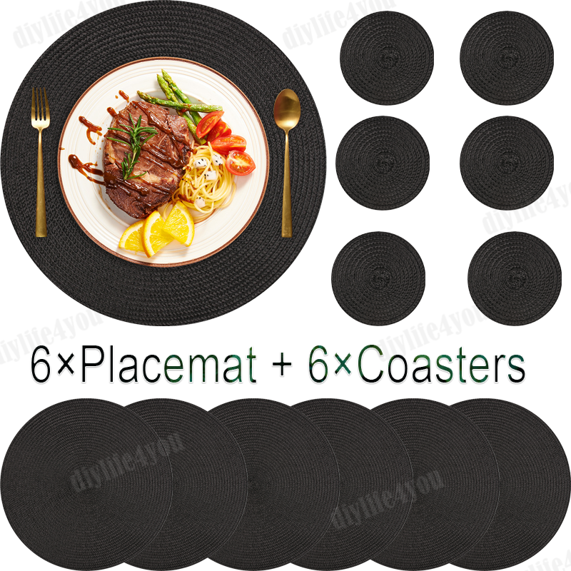6pcs Round Weaved Placemats Coasters Dining Woven Table Place Mats Set