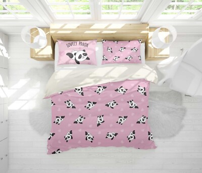 3D Cartoon Panda Rosa Quilt Cover Set Bettwäsche Sets Kissenbezüge 64