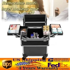 Professional Travel Makeup Case Beauty Train Case Rolling Cosmetic Organizer New