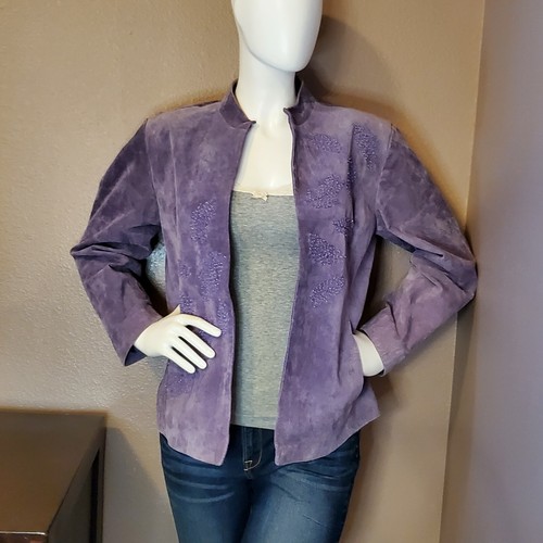COLDWATER CREEK purple leather beaded 