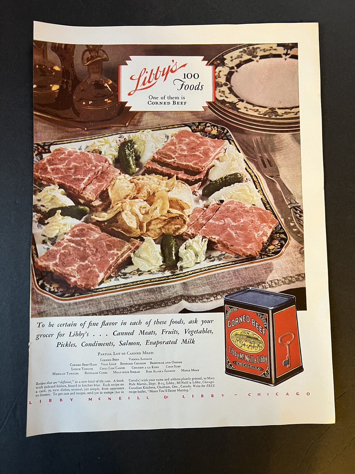 Vtg 1929 Libby McNeill & Libby, Chicago, Canned Corned Beef Ad eBay