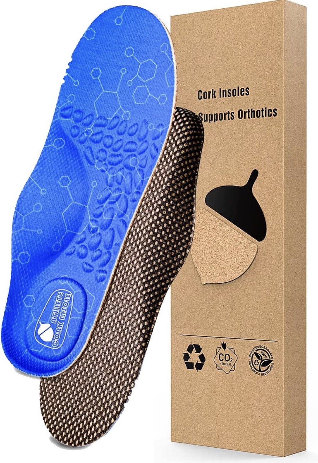 Arch Support Cork Shoe Insoles Unisex Orthotics.Size Mens 8 / Womens 10