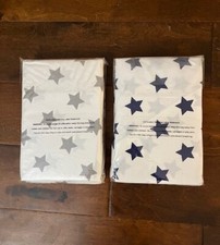 TWO (2) Company Kids Cotton Fitted Crib Sheets Navy and Gray Stars NEW PACKAGES
