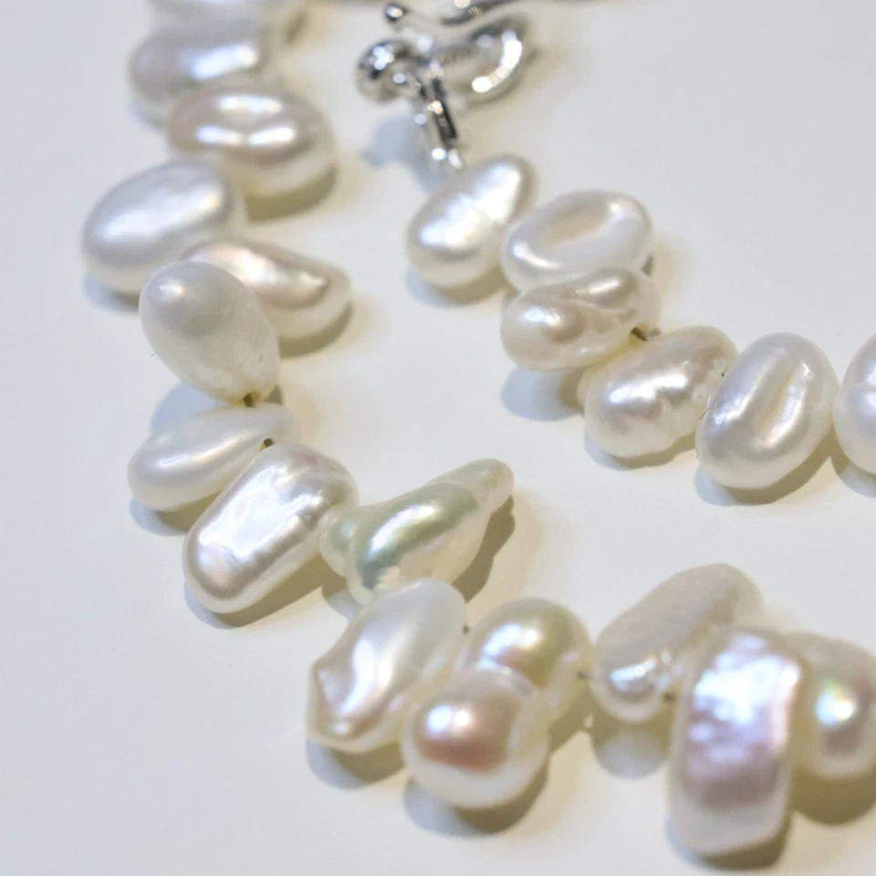collier ras de cou argent en perle de culture d'eau douce baroque pétale 2126 - Photo 4/4