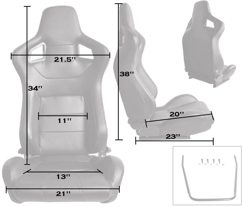 NUEVOS 2 ASIENTOS DE CARRERAS DE CUERO PVC NEGRO + DESLIZADOR RECLINABLE TODO BUICK *** Foto 2 de 3