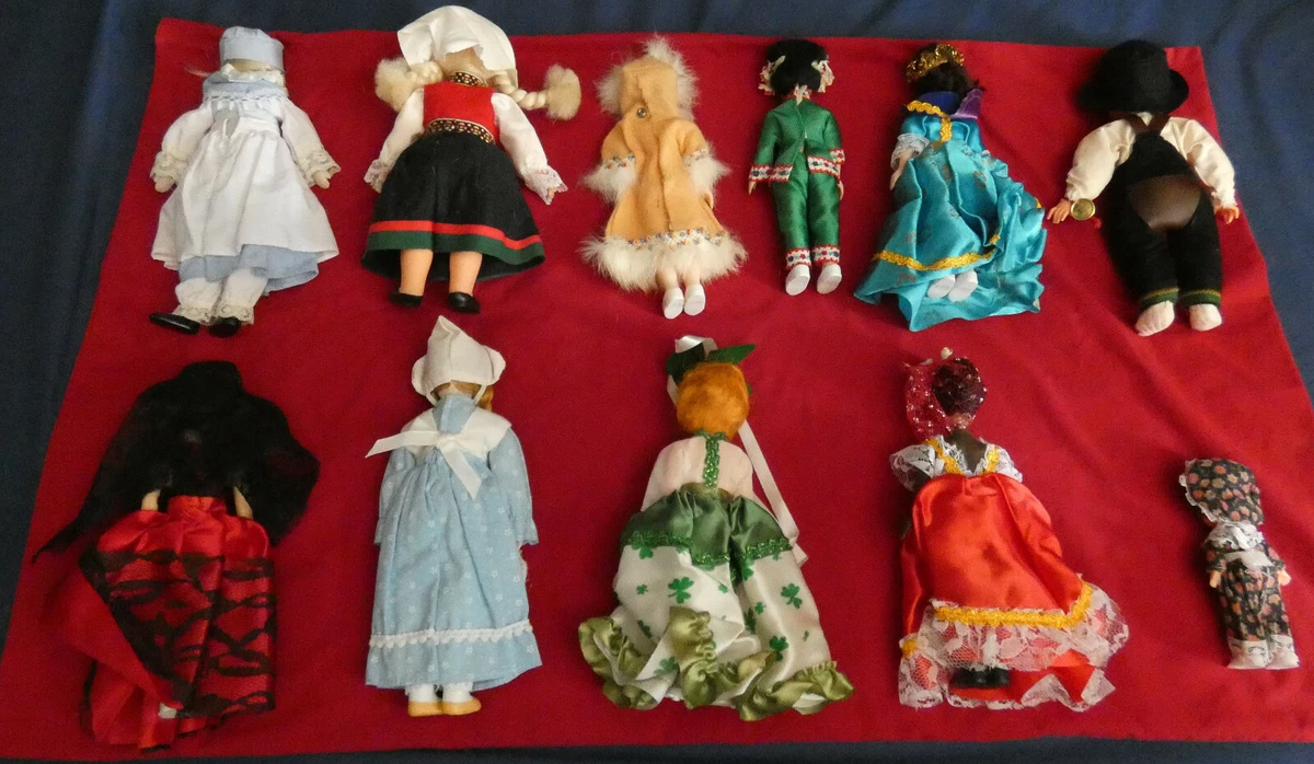 Lot of 11 Vintage Antique Doll in Cultural Ethnic Dress Costume