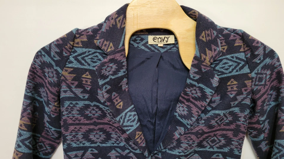 Abrigo Blazer Chaqueta Envy Amazingly Chic Azul Mezcla Lana Suroeste Azteca Talla 8 Foto 2 de 4