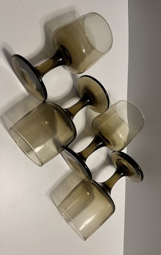 Vtg 1970's Libby Tawny Accent Brown Set of 2-Juice/Rocks & 4-Wine Glass Goblets - Picture 3 of 6