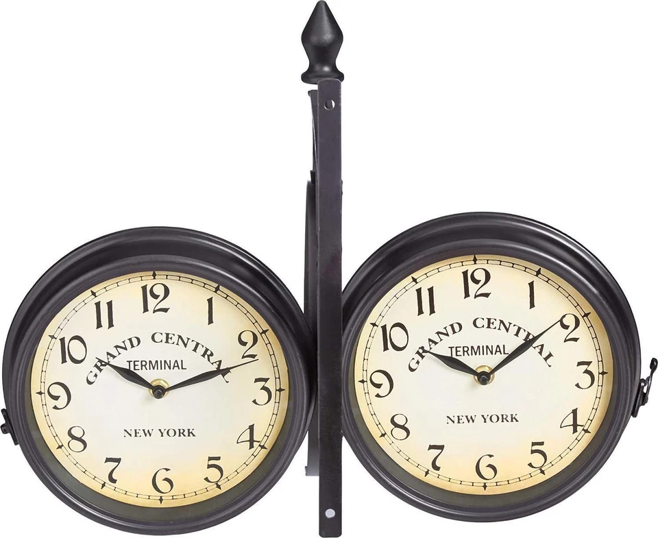 Wall Clock Double Sided Pub Bars Indoor Outdoor Analog Vintage New York Black - Image 2 of 4
