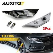 FOR 2016-2021 HONDA CIVIC SMOKED SIDE MARKER LAMP TURN SIGNAL LIGHT W/ LED BULBS