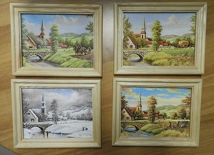 Set 4 Jahreszeiten Wandbilder Gerahmt Drucke Nach Olgemalden Ebay