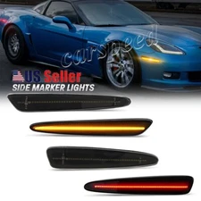 For 2005-13 Chevy Corvette C6 Front & Rear 4Pcs Smoked LED Side Marker Light Set