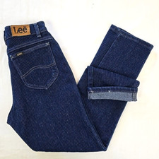 VTG 70s Lee Riders Dark Pin Stripe Denim Jeans Women's 8 P 25x29 Union USA