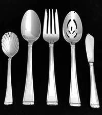 New GORHAM Stainless Glossy COLUMN 5 Piece HOSTESS SERVING SET Spoons Fork Knife