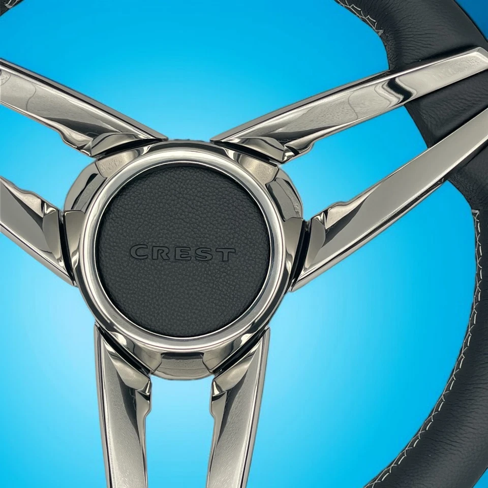 Volante de barco Caneva radios de acero inoxidable llanta de cuero | logotipo de barco con escudo Foto 3 de 4