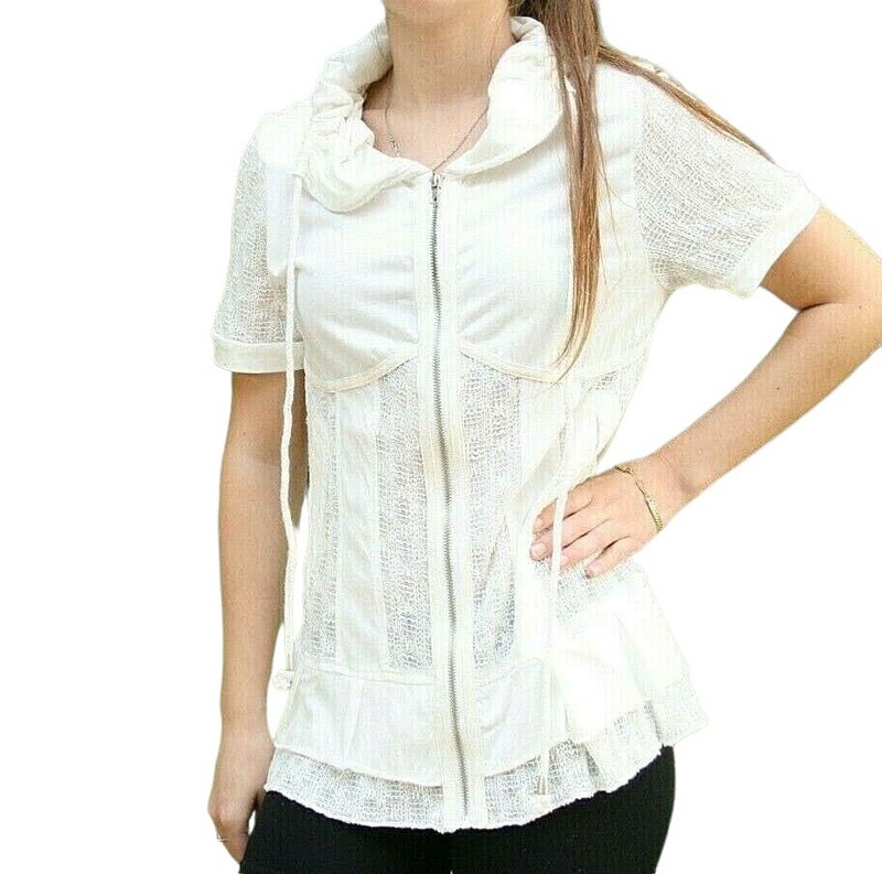 Mur Mur Womens Size Small Jacket short sleeve Zip up Sheer Detail New with Tags