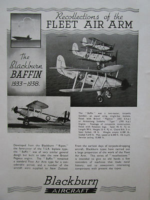 8/1944 PUB BLACKBURN BAFFIN TORPEDO BOMBER FLOTTE LUFTARM ORIGINAL ANZEIGE