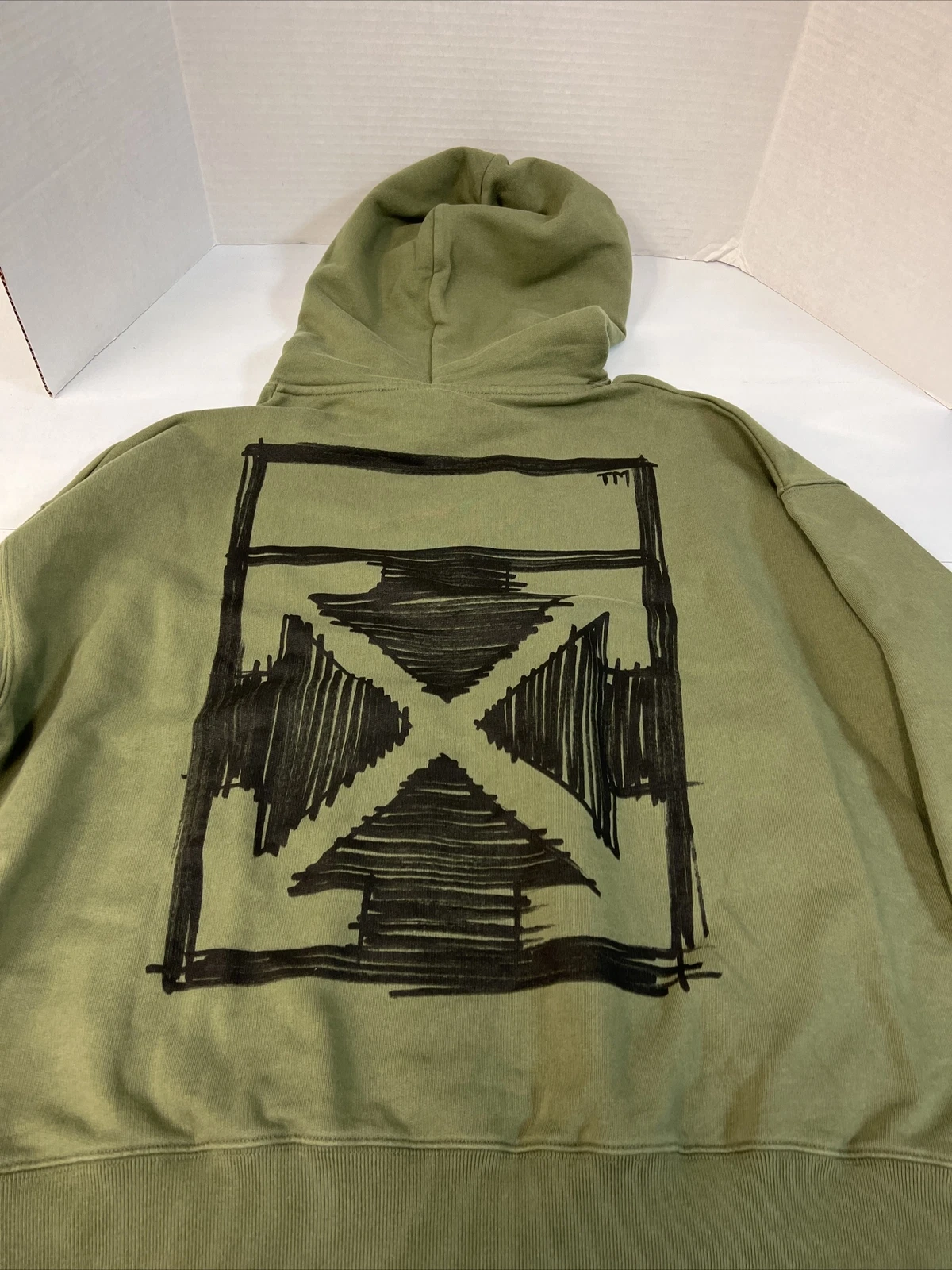 OFF WHITE Felpa con cappuccio bianca negativa marca verde nera taglia L nuovissima