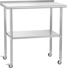 Commercial Stainless Steel Kitchen Work Prep Table with Backsplash & Casters New