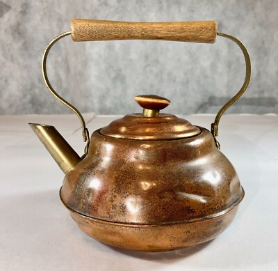 Vintage Copper SPARTAN TEA POT KETTLE Tin Lined Wood Handle Knob 1950s - DENTED