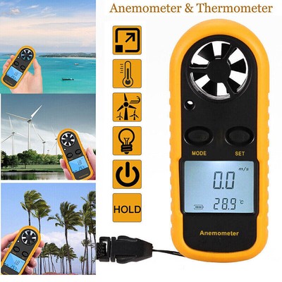 Digital Anemometer Windmessgerät Air Flow Geschwindigkeit Messung Thermometer RF