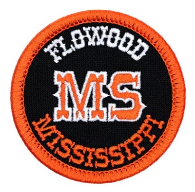 Flowood Mississippi Embroidered Patch Black/Orange Iron-On Sew-On Hat Backpack
